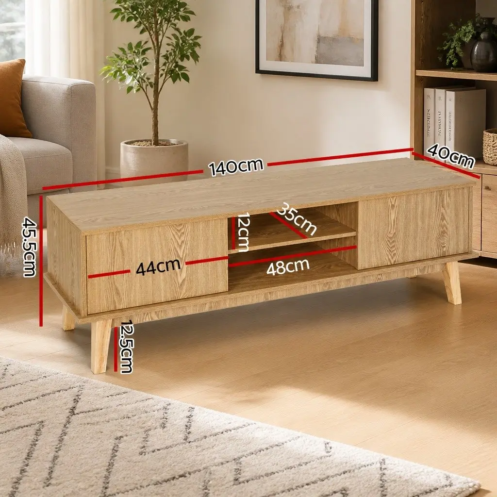 TV Unit Storage Shelves Stand Modern 140CM Natural