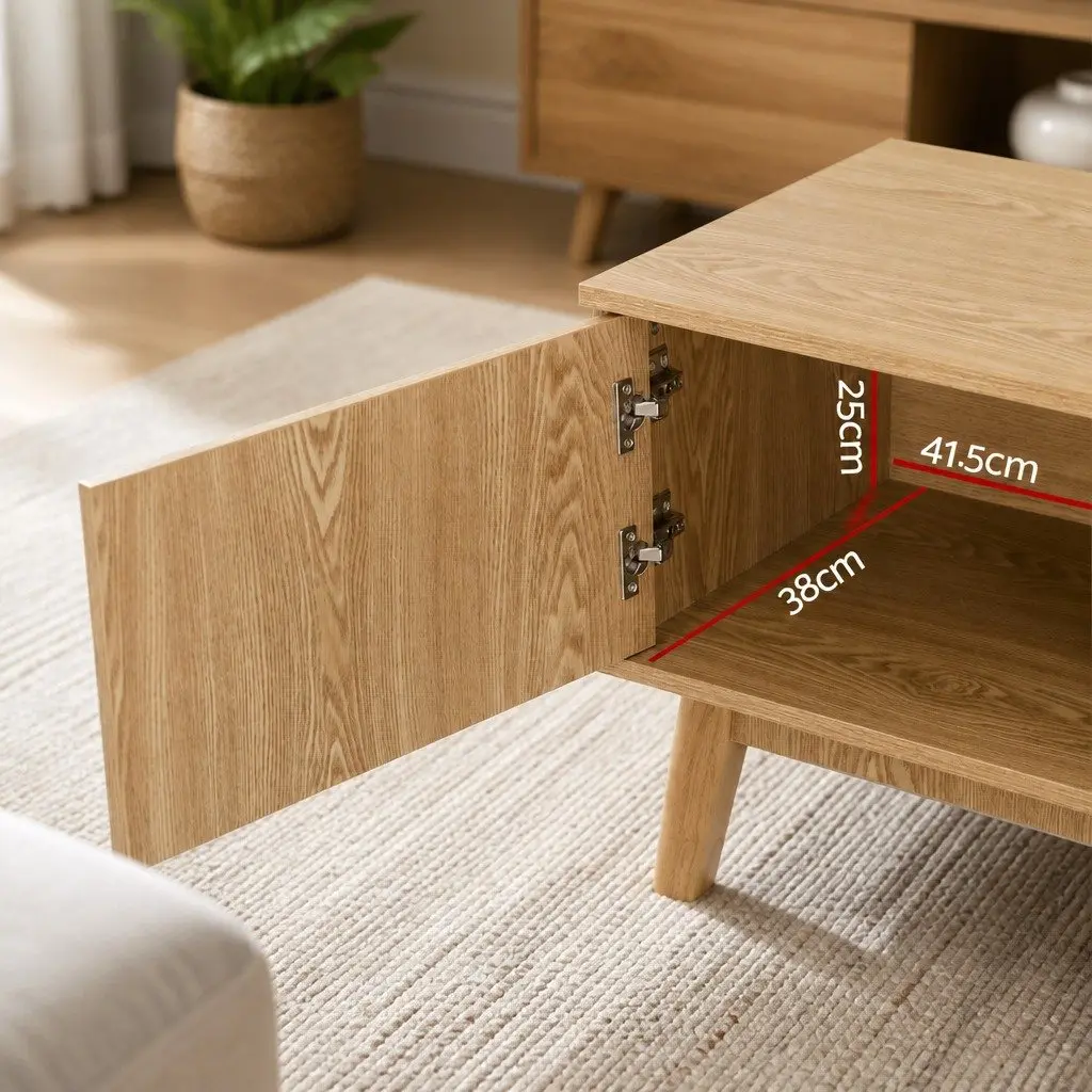 TV Unit Storage Shelves Stand Modern 140CM Natural
