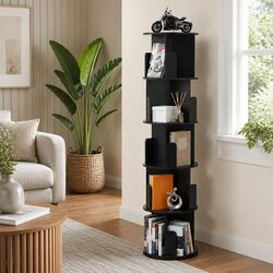 5 Tier Round Rotating Bookshelf - Black Display Stand