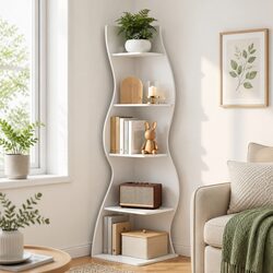 5-Tier S-Shaped Corner Bookshelf with Practical Design