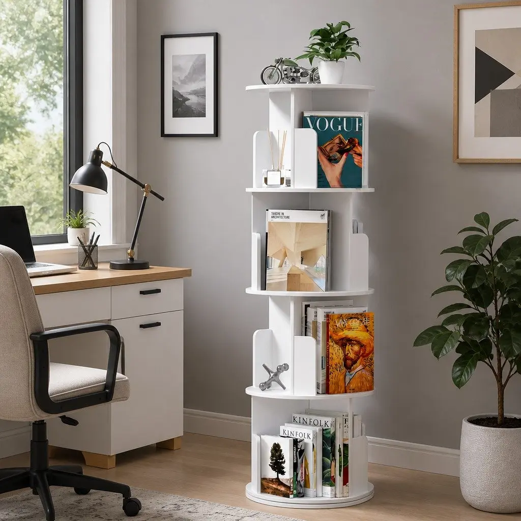 4 Tier Rotating Display Shelf Convenience Feature 40 x 40 x 130 cm White