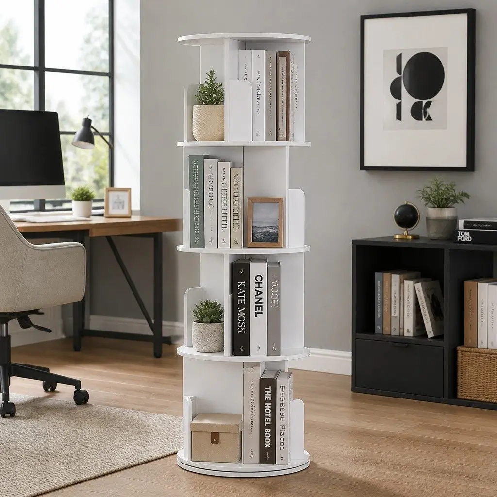 4 Tier Rotating Display Shelf Convenience Feature 40 x 40 x 130 cm White