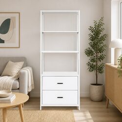 152CM White Bookshelf with Storage Drawers