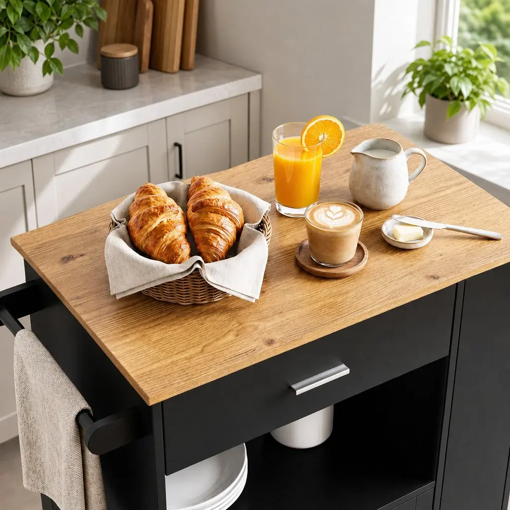 Kitchen Trolley Mobile Storage Drawer Cabinet Spice Rack Black