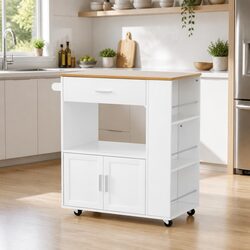 Rolling Kitchen Island Trolley with Pine Wood Finish