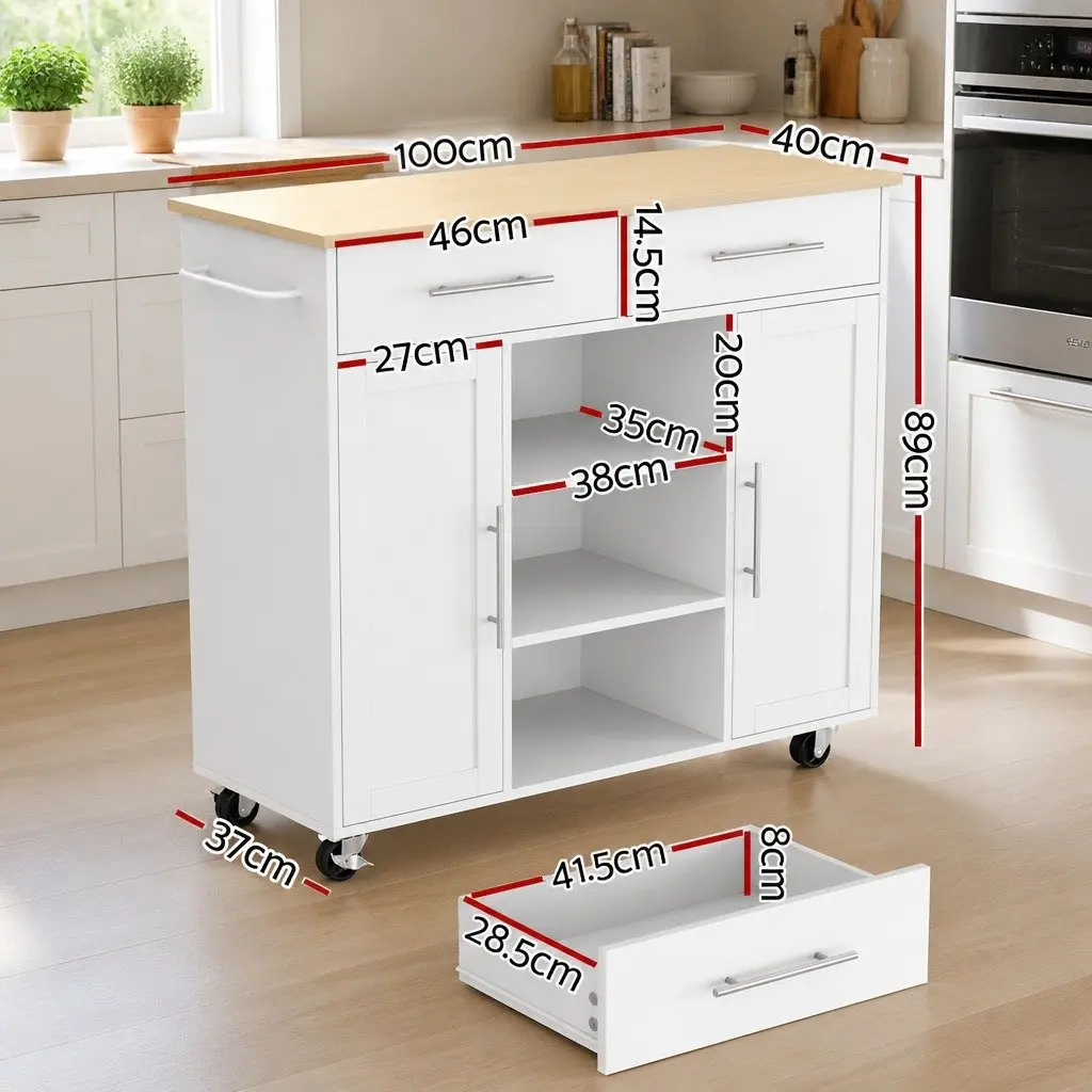 Kitchen Trolley Rolling Serving Cart Mobile Storage 100cm White