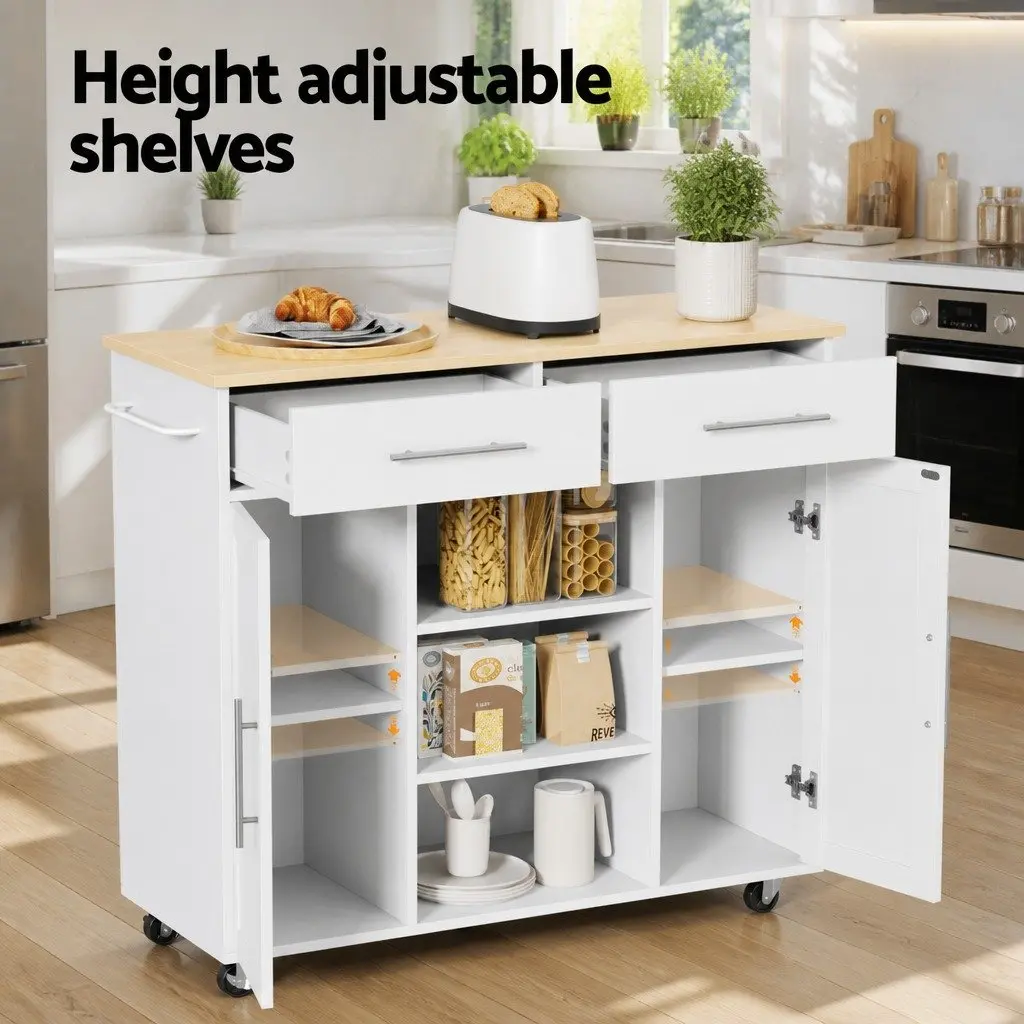 Kitchen Trolley Rolling Serving Cart Mobile Storage 100cm White