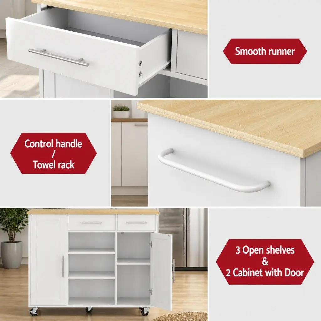 Kitchen Trolley Rolling Serving Cart Mobile Storage 100cm White