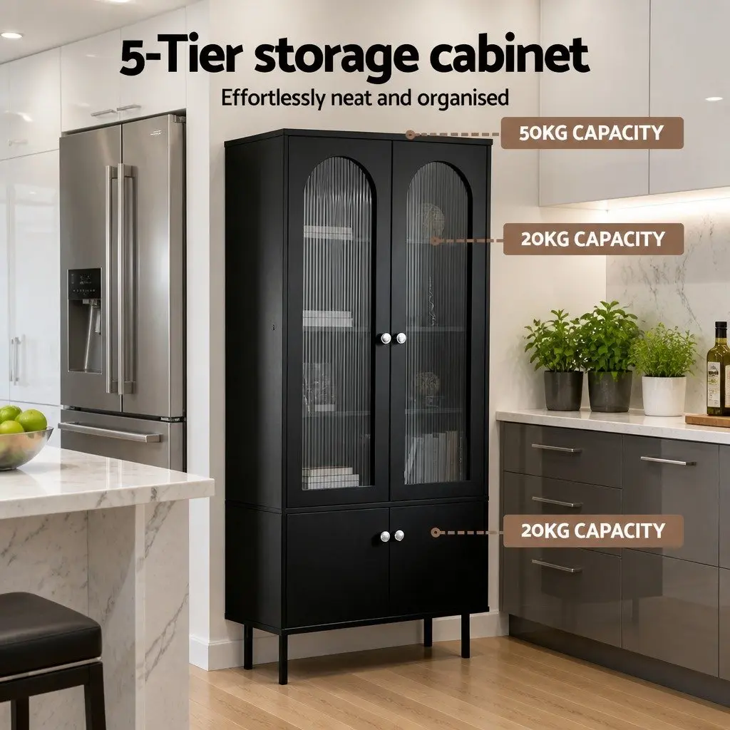 Buffet Sideboard Storage 5-Tier Black Cabinet