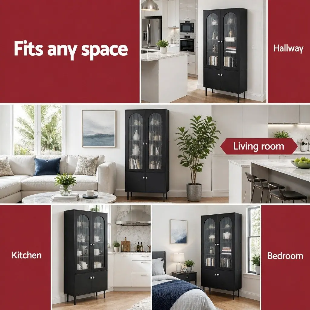 Buffet Sideboard Storage 5-Tier Black Cabinet