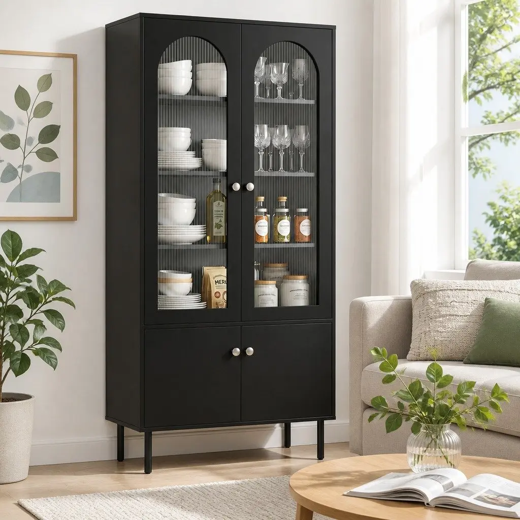 Buffet Sideboard Storage 5-Tier Black Cabinet