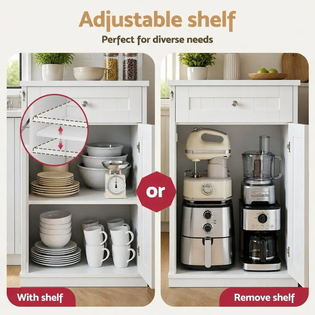 Buffet Sideboard Cabinet Tilt Out Bin Holder Kitchen Storage White 100cm