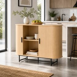 Functional Storage Cabinet with Fluted Doors in Oak