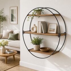 Round 3-Tier Floating Wall Shelf with Rust Oak Finish