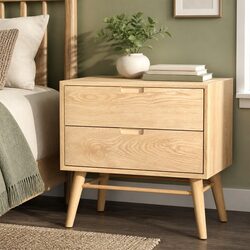 MDF Bedside Table with Ash Wood Legs and Drawer