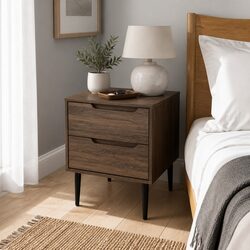 2-Drawer Nightstand in Walnut with Metal Legs
