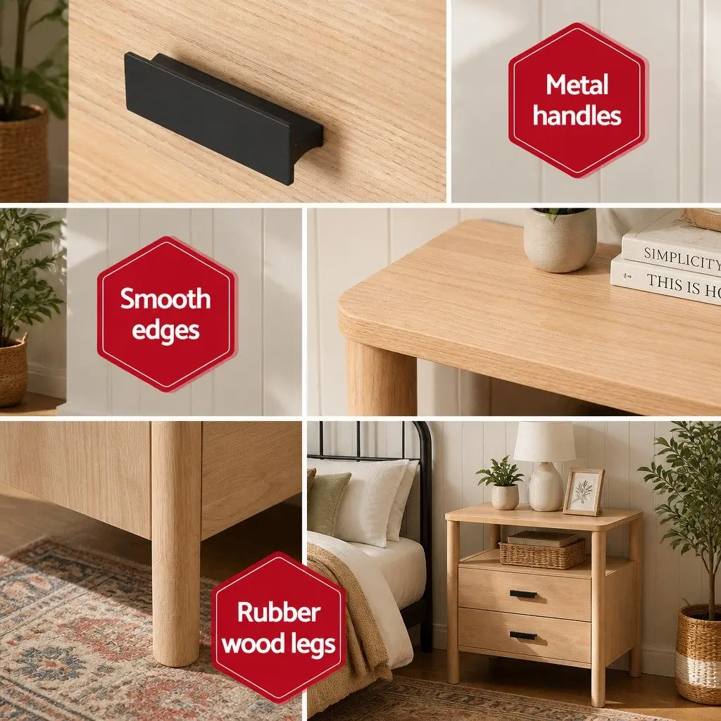 Bedside Table Two Drawer Storage Pine Wood Bedroom Furniture