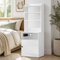White Nightstand with Integrated Charging Ports