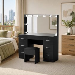 Elegant Black Vanity Dressing Table with LED Lighting
