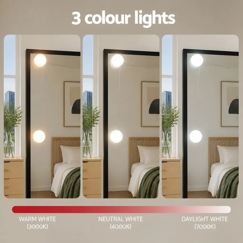Dressing Table Vanity Desk Set with LED Mirror 10 Bulbs Black 7 Drawers