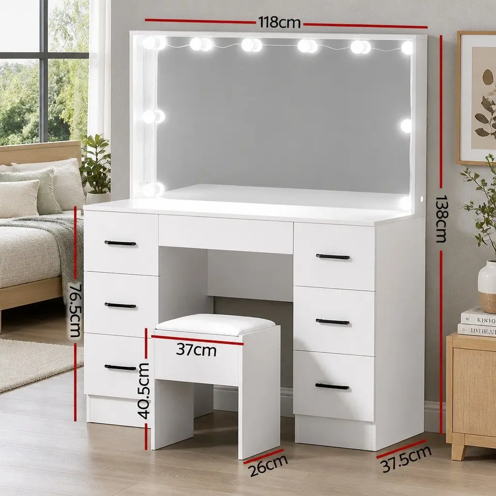 Dressing Table Set with Stool LED Bulbs 118cm White