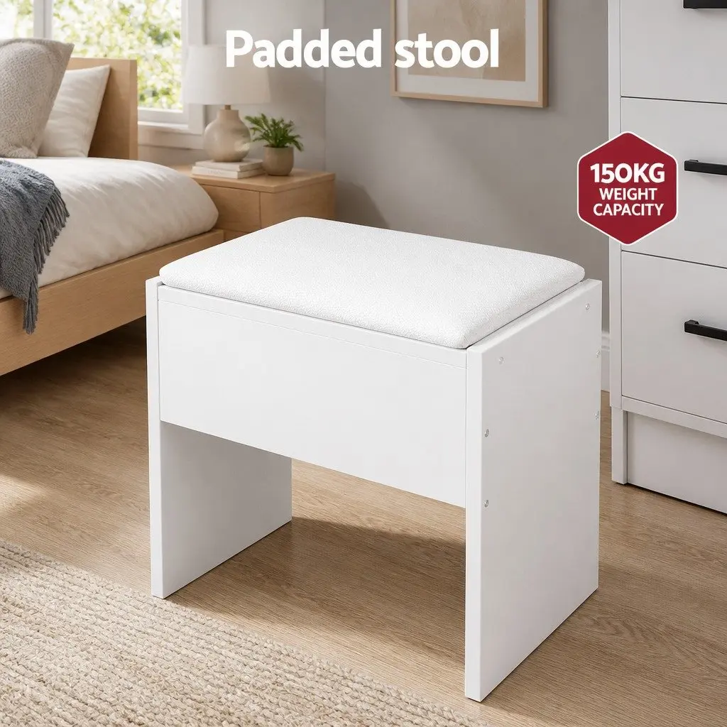 Dressing Table Set with Stool LED Bulbs 118cm White