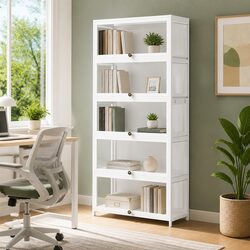 5-Tier Display Shelf with Bamboo Frame and Acrylic Panels