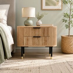 2-Drawer Bedside Table with MDF Top and Pine Color Finish