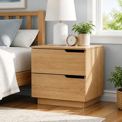 2-Drawer Bedside Table in Pine Wood Effect