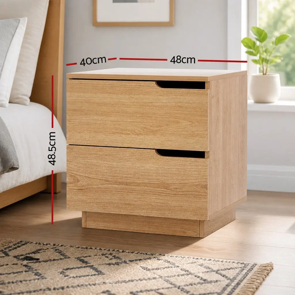 Bedside Table 2 Drawers Nightstand Pine Wood Effect Storage Cabinet Bedroom
