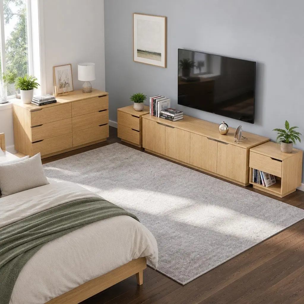 Bedside Table 2 Drawers Nightstand Pine Wood Effect Storage Cabinet Bedroom