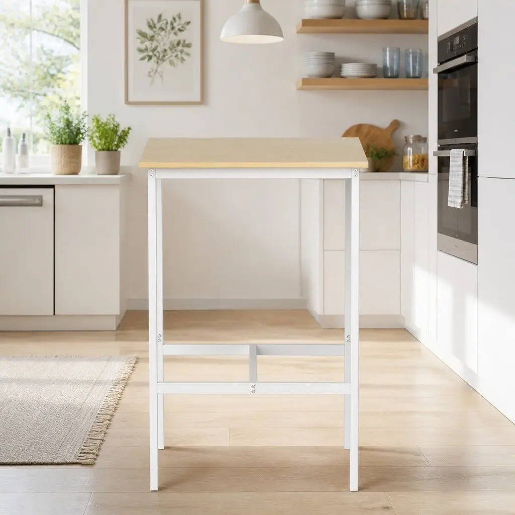 Square Bar Table Counter Height Pine Modern 60x60cm with Metal Frame and H-Shaped Footrest