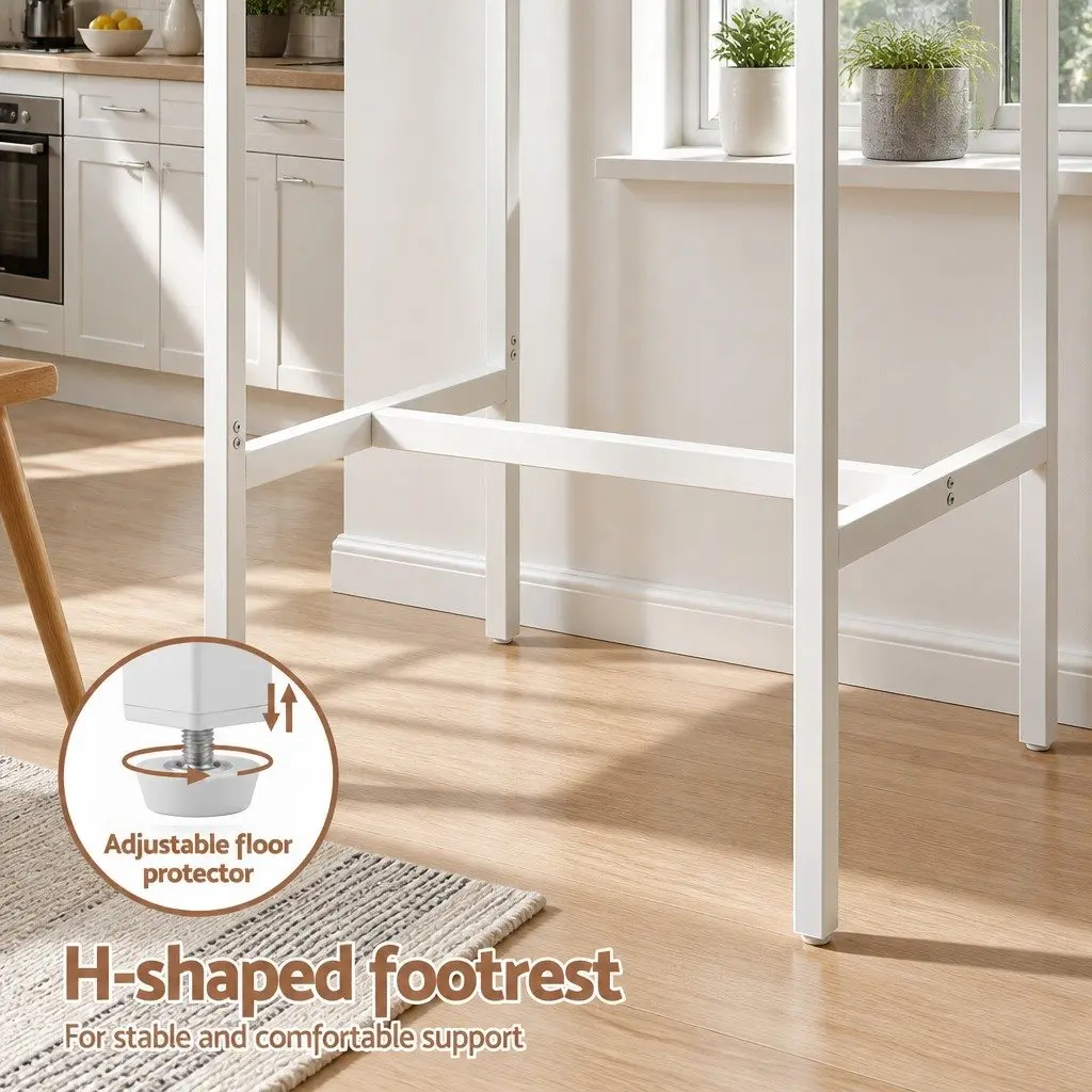 Square Bar Table Counter Height Pine Modern 60x60cm with Metal Frame and H-Shaped Footrest