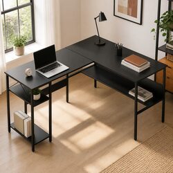 L-Shape Computer Desk with Open Shelf Storage