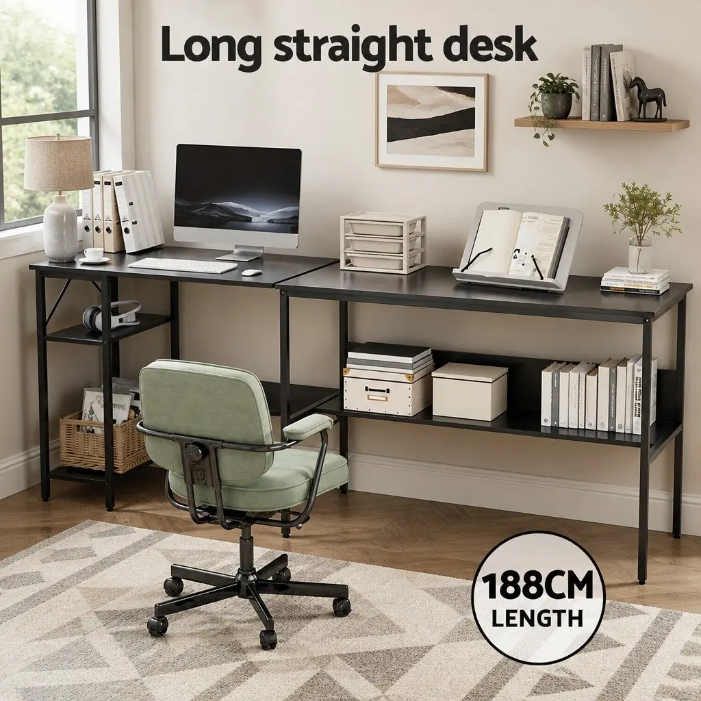 L-Shape Computer Desk Reversible Open Shelf Storage 128cm x 108cm Black
