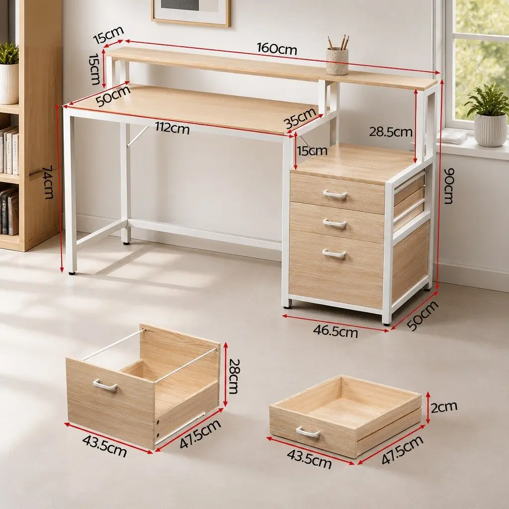 Computer Desk Ergonomic Monitor Riser 160cm Oak