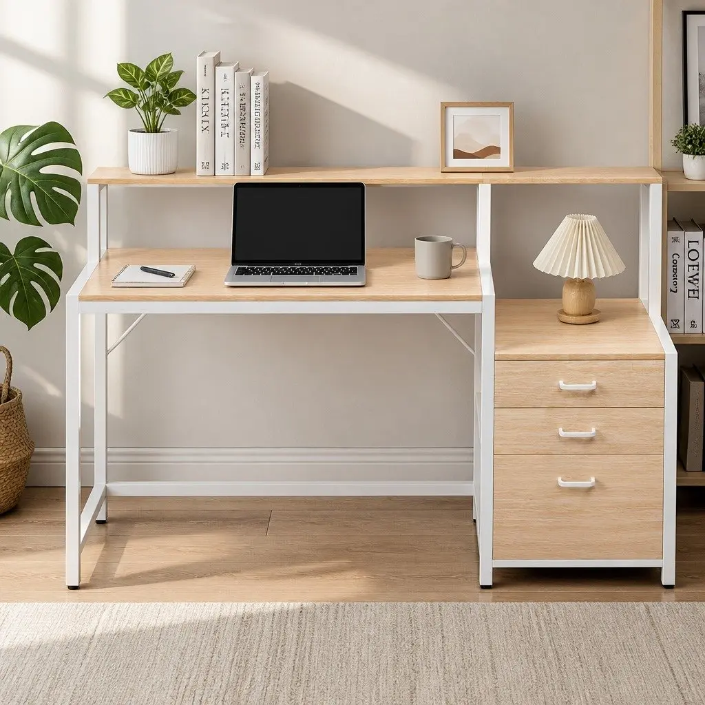 Computer Desk Ergonomic Monitor Riser 160cm Oak