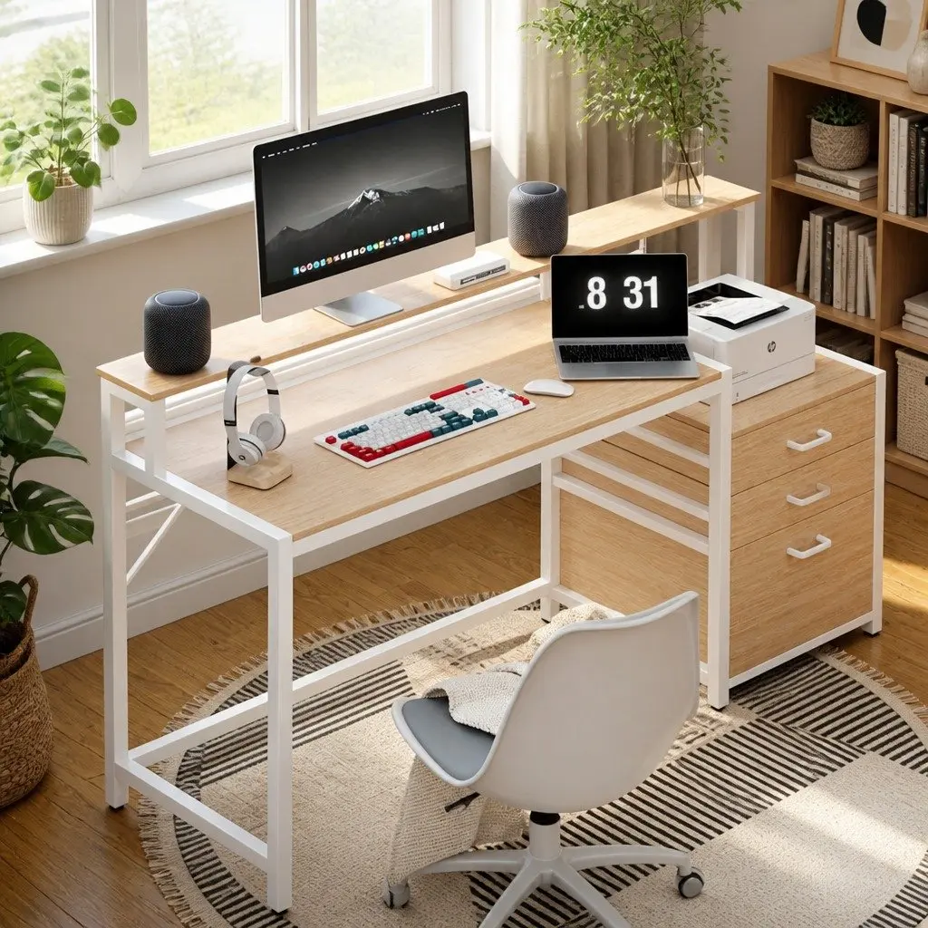 Computer Desk Ergonomic Monitor Riser 160cm Oak