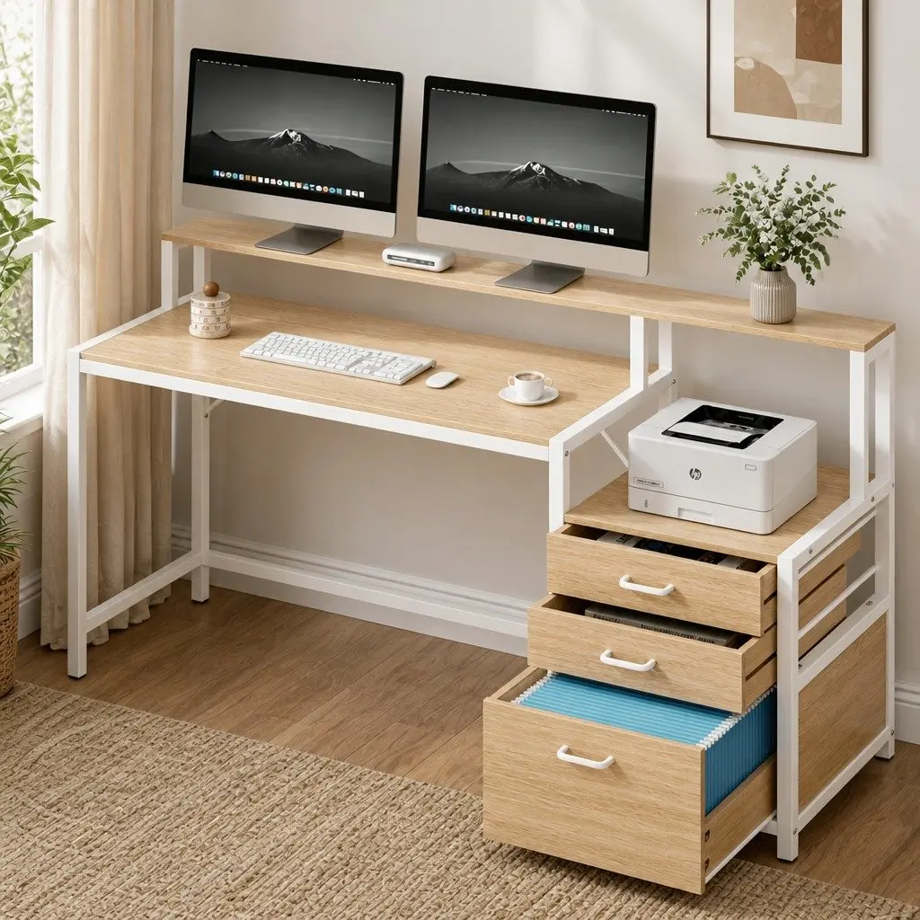Computer Desk Ergonomic Monitor Riser 160cm Oak