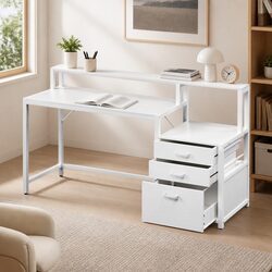 Efficient Computer Desk with Drawers and Open Shelf