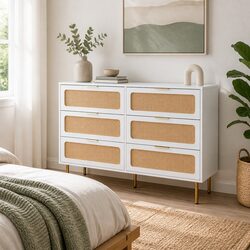 6-Drawer White Bedroom Dresser with Metal Feet