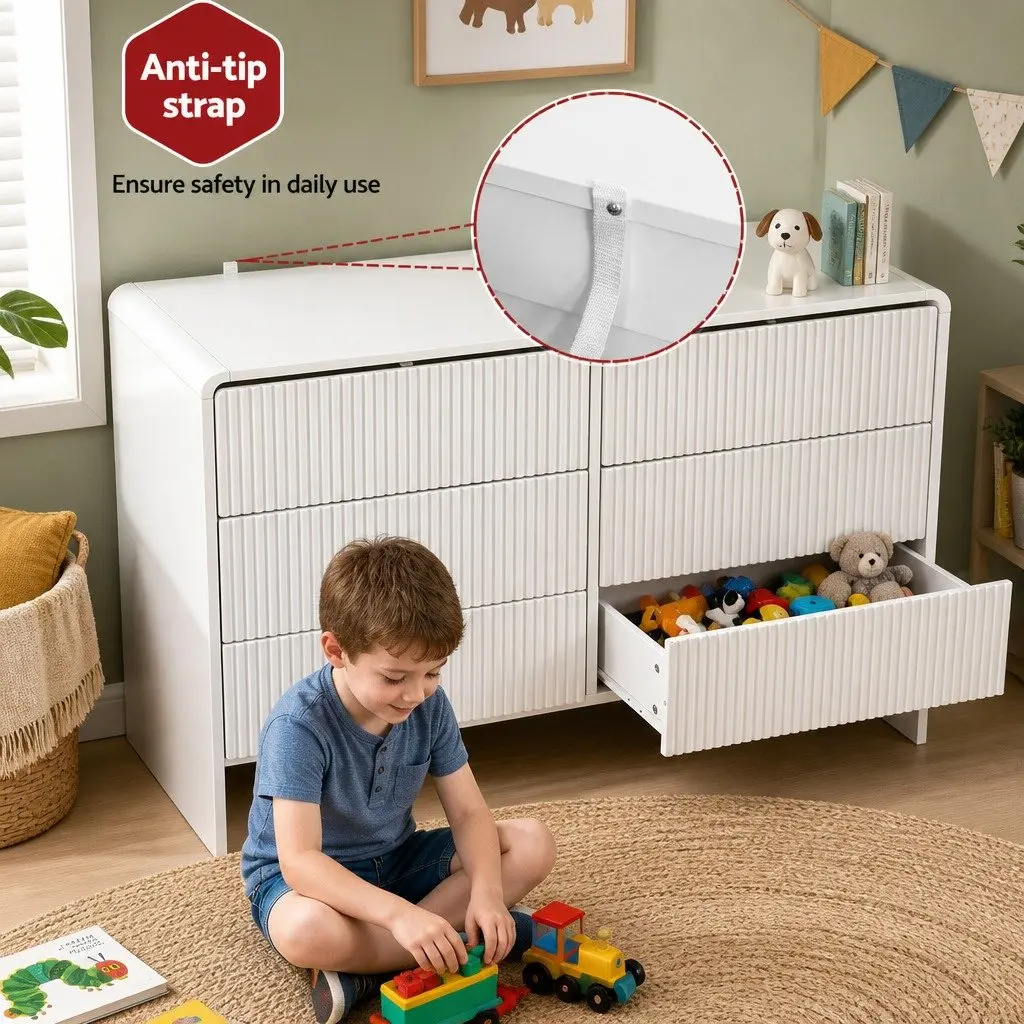 6 Drawer Chest Dresser Cabinet Storage Bedroom Furniture Beige Lowboy Organiser
