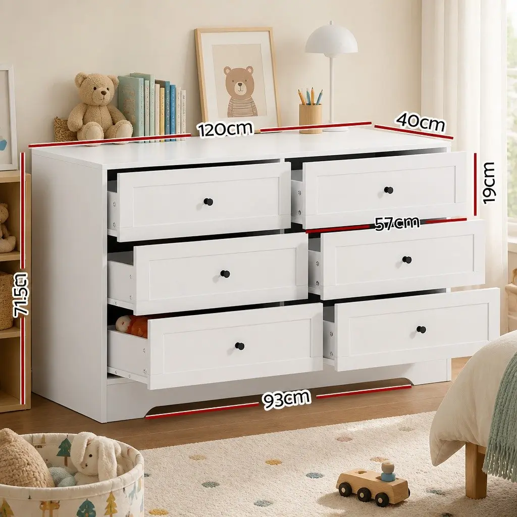 White Chest of Drawers 6 Drawer Tallboy Dresser Bedroom Storage Cabinet