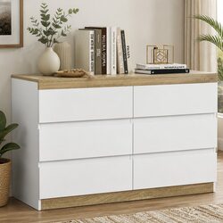 6 Drawer Bedroom Chest with Particle Board Frame in White Oak