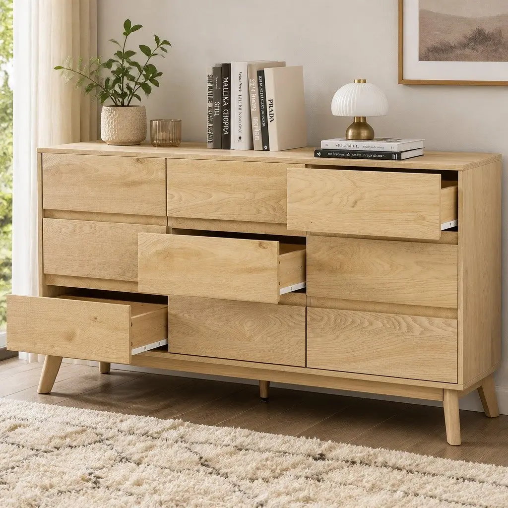 9 Drawer Chest of Drawers Tallboy Cabinet Pine