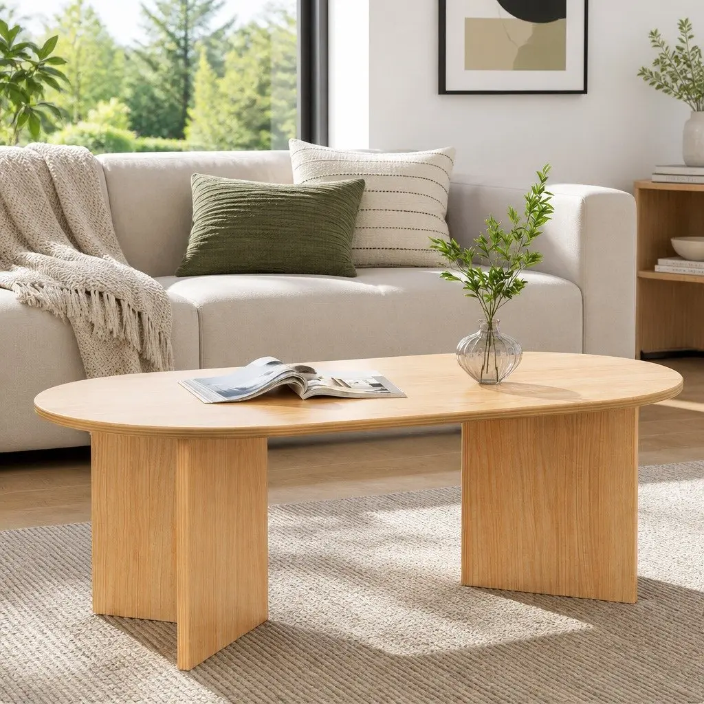 Coffee Table Natural Pine Scandinavian Style 110cm Rounded Edges Living Room Furniture