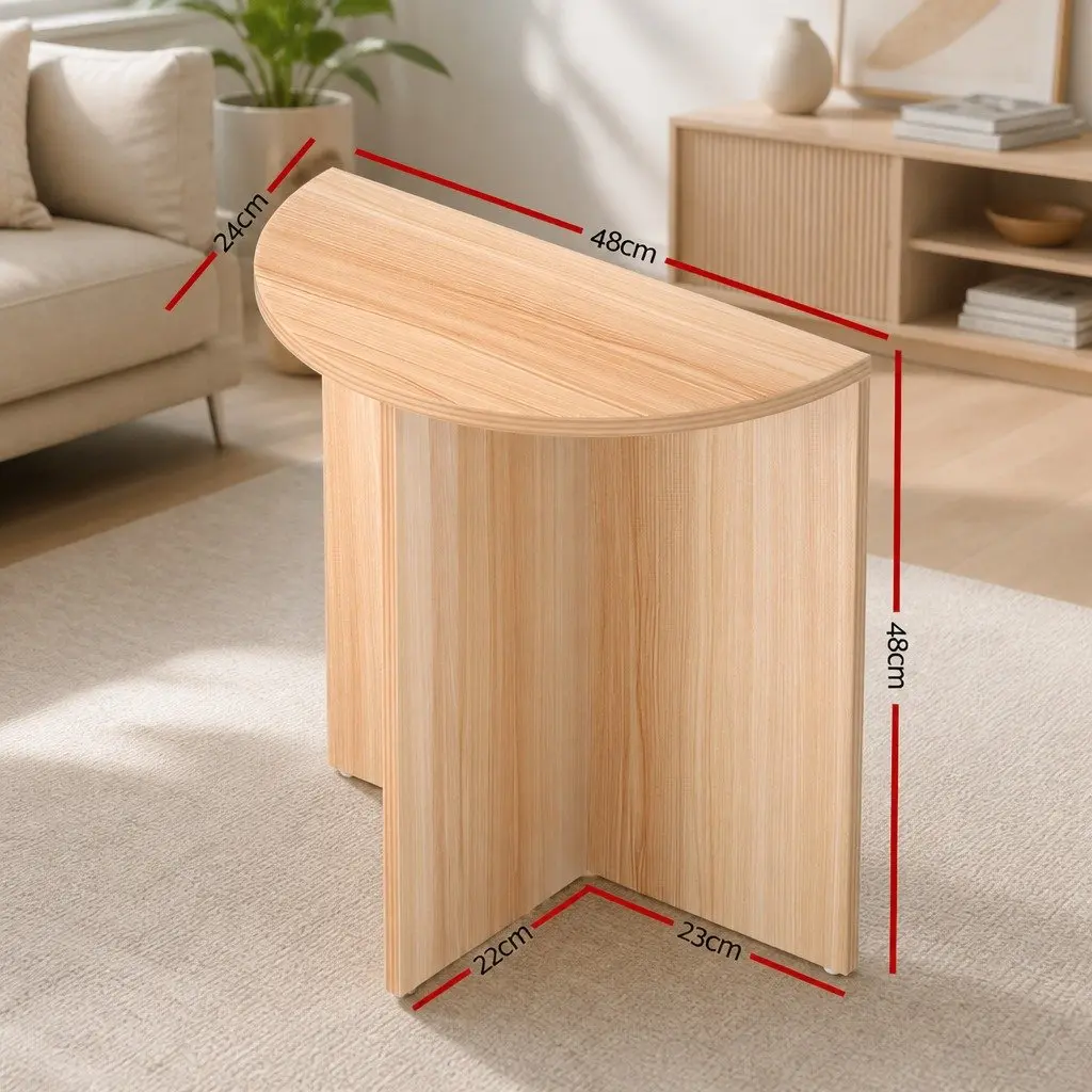 Semi-circle Coffee Table Natural Wood Grain 48CM Living Room Side Table