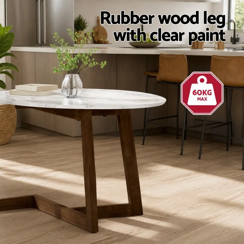 Oval Coffee Table Marble Effect Easy Clean 80cm Walnut