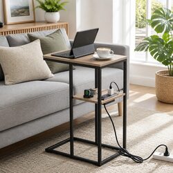 C-Shaped End Table with Integrated Charging Hub