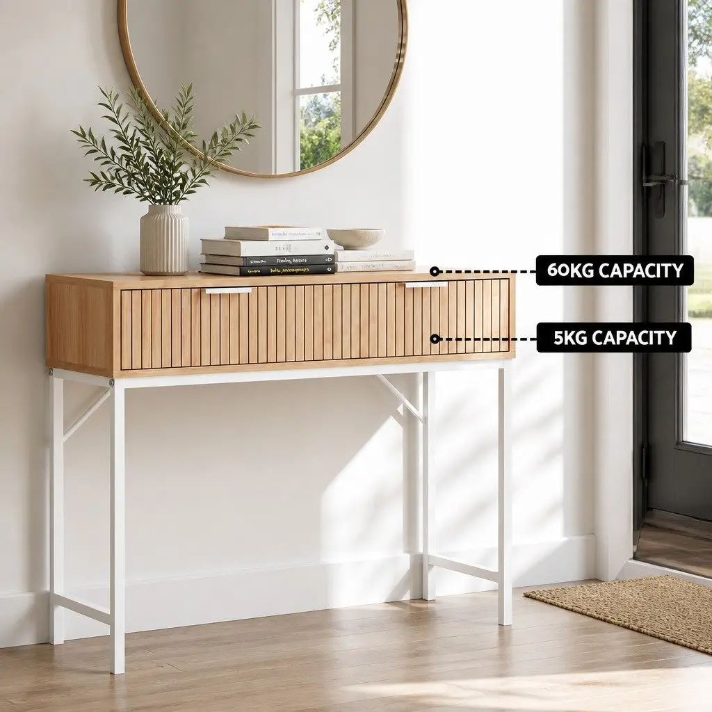 Console Table with 2 Drawers 92cm Pine Hallway Entry Storage Desk